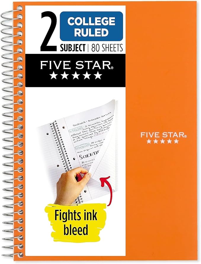 Five Star Spiral Notebook, 2 Subject, College Ruled, 9 1/2" x 6" 80 Sheets, Sedona Orange (840029CD1-ECM)