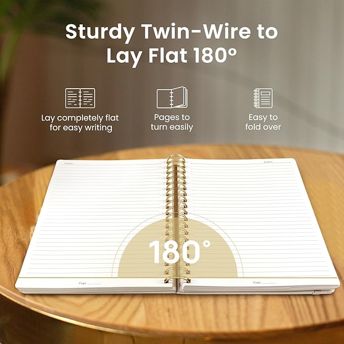 Lined Spiral Notebook Journal for Work, 300 Pages Thick B5 (7.1"x10") College Ruled Journal for Women & Writing, Hardcover Notebook for Note Taking, Perfect for Office Home School Supplies, Grey Beige