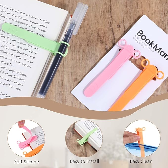 3Pcs Automatically Stay in Place Bookmark, Silicone Book Marks for Reading, Smart Bookmarks for Women, Men, Kids, Book Lovers, Readers, Unique Book Page Holders & Reading Accessories, B