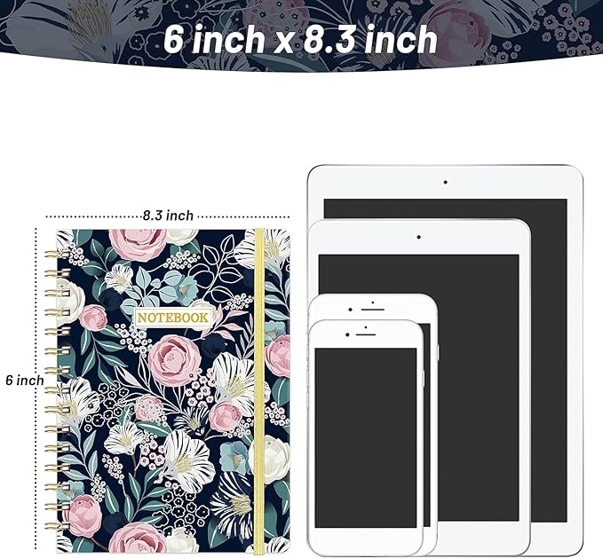 Ruled Notebook/Journal - Classic Lined Journal/Notebook, 6.4'' x 8.5'', Hardcover with Thick Paper, Twin-Wire, Banded + Pen Holder +Inner Pocket - Petunia