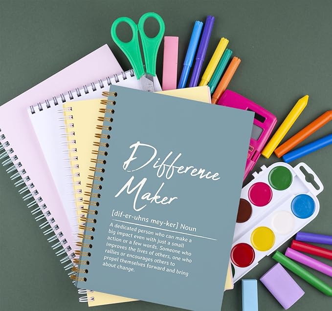 OXW Difference Maker Appreciation Gift, Meeting Notebook for Work, Thank You Gifts for Leader Mentor Manager Boss, Office Supplies Social Worker Notebook, Blue Hardcover Spiral Notebook 5.5 x 8.3