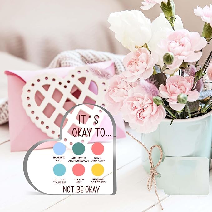 Mental Health Decor, Psychotherapy Affirmations Heart Acrylic Sign, School Counselor Sign, Mental Health Anxiety Healthy Coping Skill, Mental Health Gifts for School Home Tabletop Therapy Office Decor