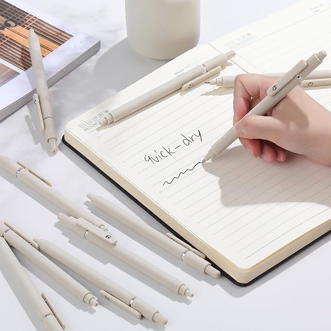 RIANCY Aesthetic Pens Beige Pens 5Pcs 0.5mm Quick Dry Black Ink Gel Pens Fine Point Smooth Writing Cute Pen Japanese Stationary Home Work Essentials Nurse School Gifts office supplies