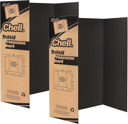 Chell 36" x 48" Trifold Poster Board, 2 Pack, Black Corrugated Project Boards for Science Fair, School Projects, Event Displays and Business Presentations