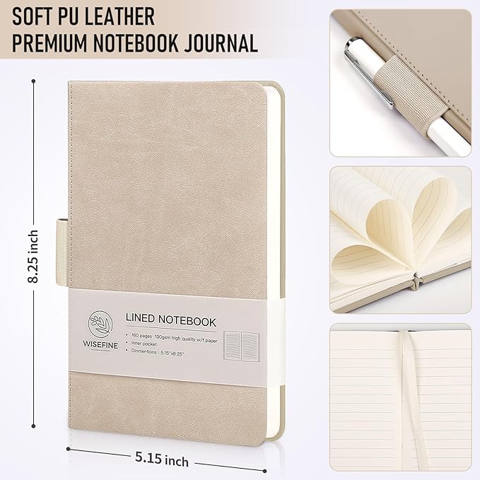 Hardcover Executive Notebooks, 160 Pages Line Ruled Classic Notebook Journal, Leather Notebooks with Pen for Bussiness College Writing Grey