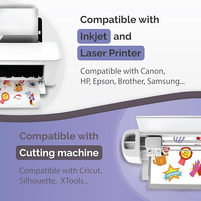 Translucent Semi-Clear Sticker Paper for Inkjet Printer & Laser Printer 62 Sheets - Self-Adhesive Water-Proof, Dries Quickly Vivid Colors, 8 ½ X 11 Inches Holds Ink Well - Tear Resistant