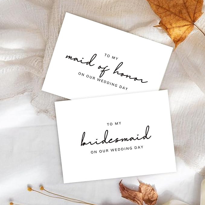 6 Pieces Bridesmaid Proposal Cards with Envelopes, 4 Pieces To My Bridesmaid On Our Wedding Day Cards and 2 Pieces To My Maid Of Honor On Our Wedding Day Cards.（Bridesmaid - 6cards B）