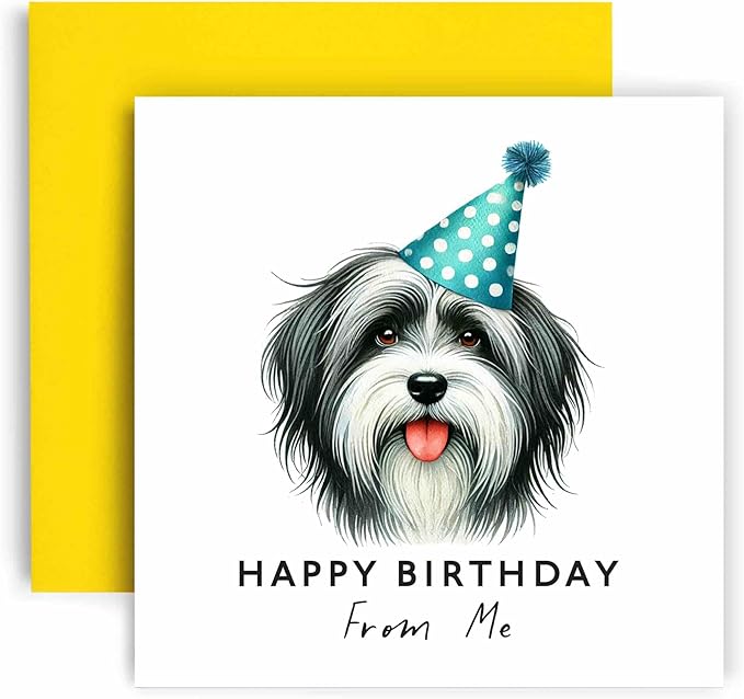 Huxters Birthday Card from the Dog – Tibetan Terrier - Happy Birthday to Dog Mum and Dog Dad – Birthday Card from the Dog to Friends Family First Birthday (Tibetan Terrier)