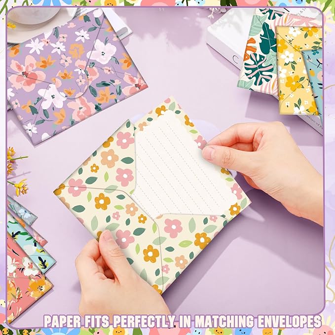 TaoBary 160 Packs Stationery Paper Set (50 Double Sided Stationery Writing Papers 50 Matching Envelopes) 60 Round Dot Sticker, 10 Design(Kawaii,5.5 x 8.25 Inch)