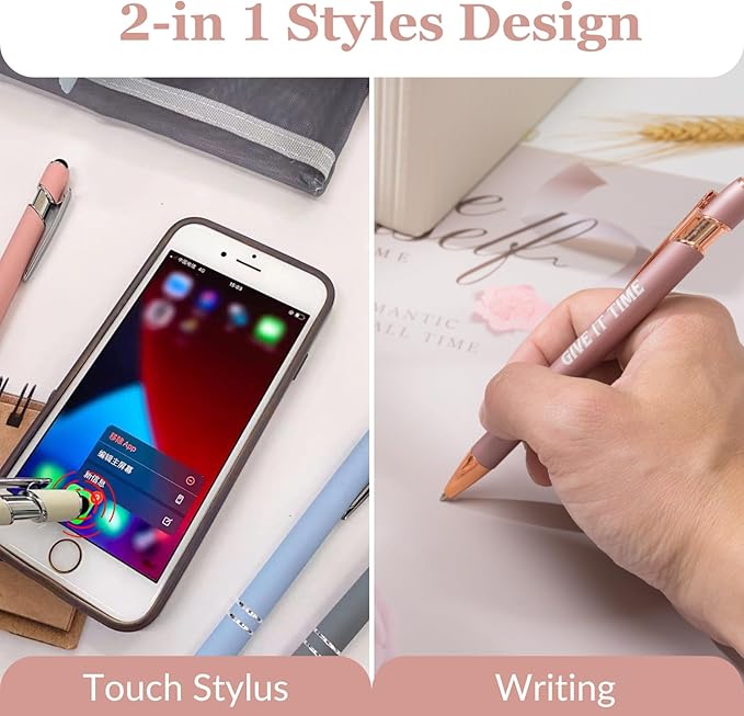 Up to 480 Pcs Personalized Pens in Bulk, Custom Metallic Printed Name Pens with Black Ink, Customized Pens Bulk with Stylus-Great Gift Ideas(Rose Gold Barrel)