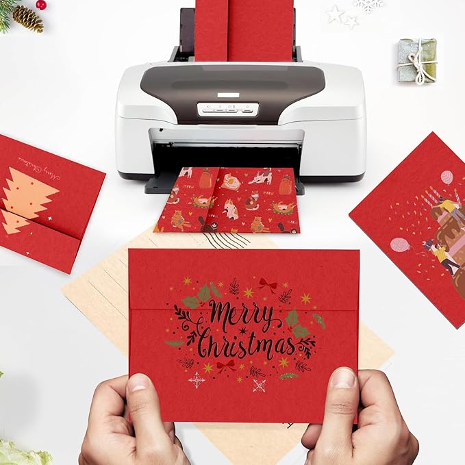 Red 5x7 Envelopes 100 Pack, Goefun A7 Self Seal Printable Invitation Envelopes for 5x7 Cards, Christmas, Birthday, Engagement, Anniversaries, 5.25 x 7.25 in, 120 GSM