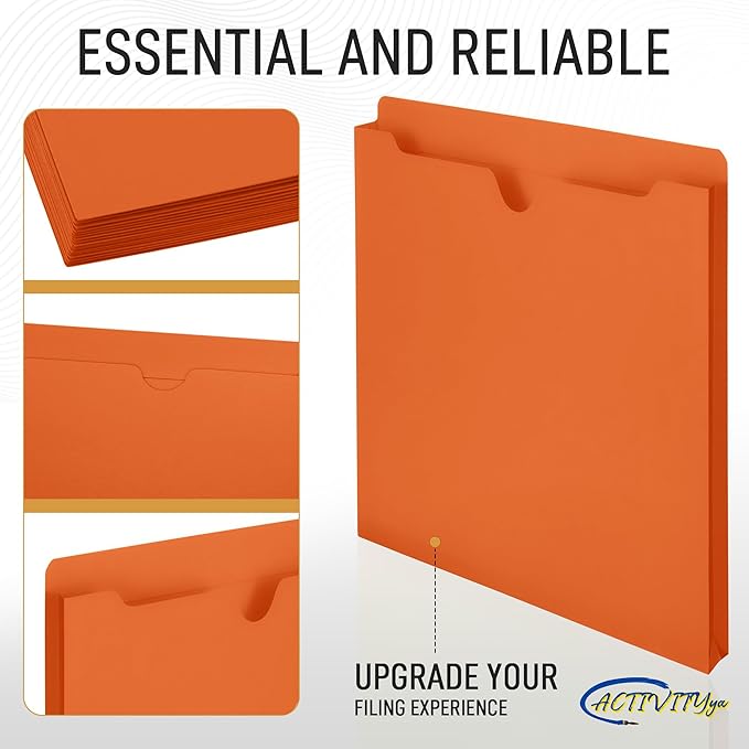 Orange File Jackets, 1 Inch Expansion, Letter Size, Reinforced Straight-Cut Tab, 6 Pack