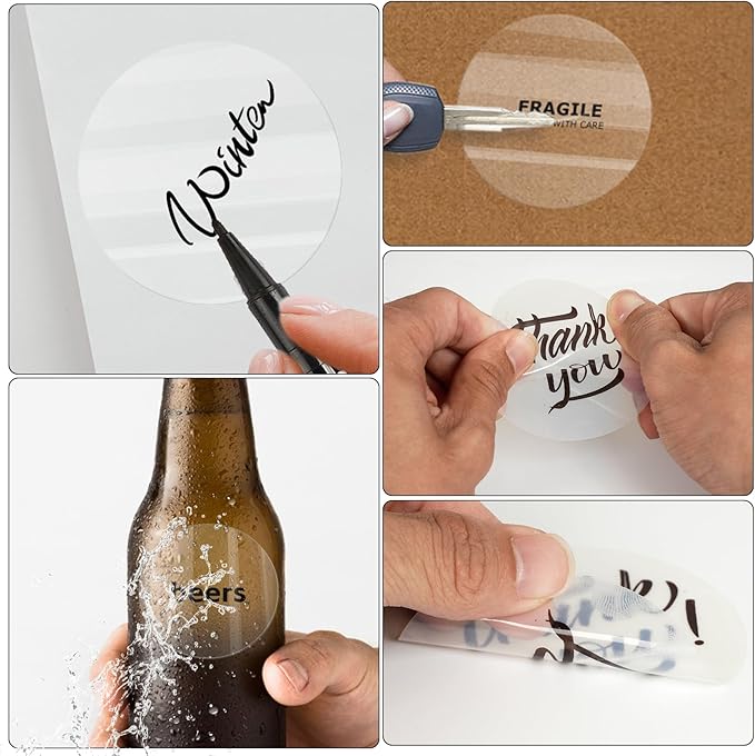 Transparent Thermal Labels Round 3 Inch Self Adhesive Circle Clear Printer Stickers Vinyl Waterproof Roll Decals Name Tag for Address Design DIY Logo Business 200 PCS