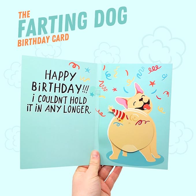Farting Dog Birthday Card - Funny Birthday Card for Men Women Kids - Farting French Bulldog Meme Sound and Shaking Dog Motion Bday Greeting Cards 5.25 x 8.18 Inch