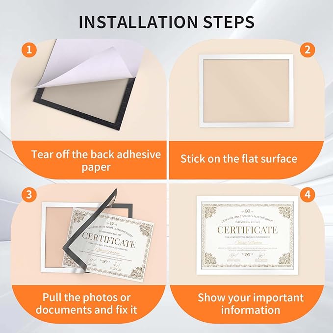 12Pack Magnetic Sign Holder 8.5 x 11 Wall Mount, Self Adhesive Display Magnetic Picture Frames Sheet With Strong Magnet Border for Window/Door/Fridge, Document Poster Paper Holders for Home Office Store, Silver