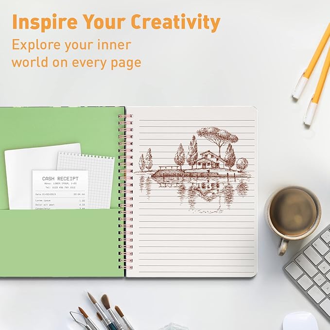 Sweetzer & Orange S&O Cute Spiral Notebooks - College Ruled Spiral Notebook with Pockets - Hardcover Notebook for Women - Cute Notebooks for School & Journal - 80 Double-Sided Pages, 6.25" x 8.25”