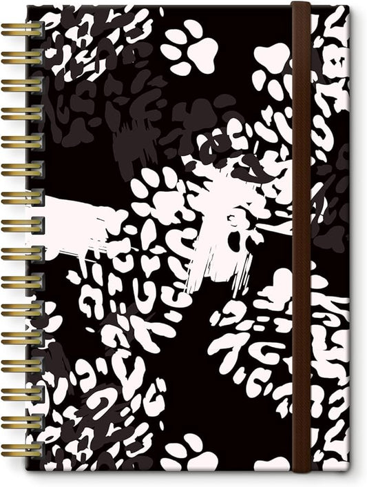 Spiral Journal Notebook, A5 Cute Notebooks for Women Men, College Ruled Hardcover Notebook for Work & Note Taking, 60 Pages Double-Wire Journals for Writing Black White Leopard