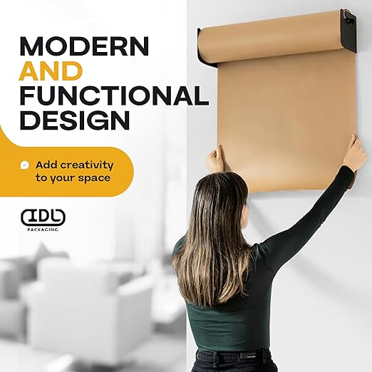 IDL Packaging 24" Wall Mounted Kraft Paper Roll Dispenser & Cutter for Rolls up to 24" Wide and 9" in Diameter – Durable Paper Holder with a Serrated Blade – Wall Mount Set Included