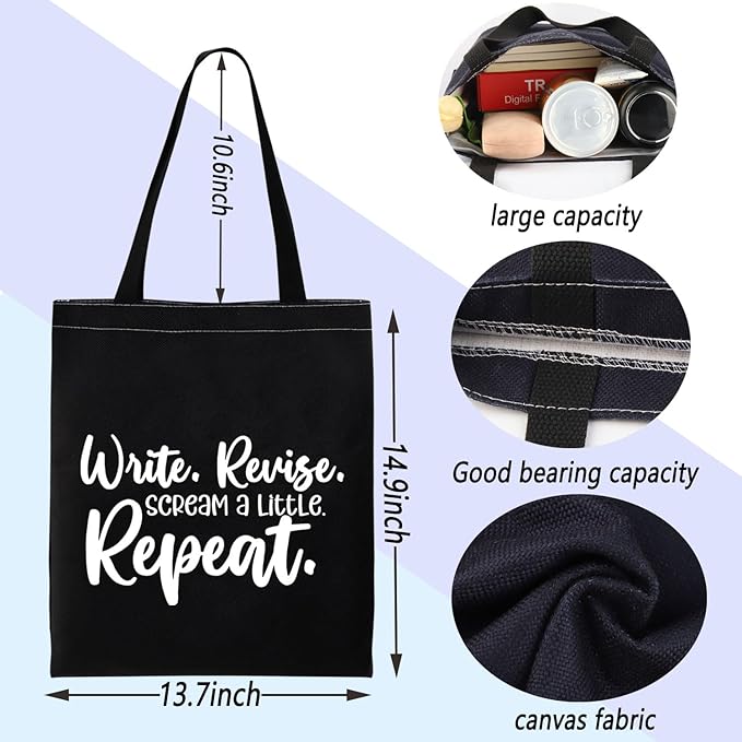 ENSIANTH Writer Gift Write Revise Scream A Little Repeat Book Sleeve Author Appreciation Book Cover Editor Writing Gift (Write B Bag)