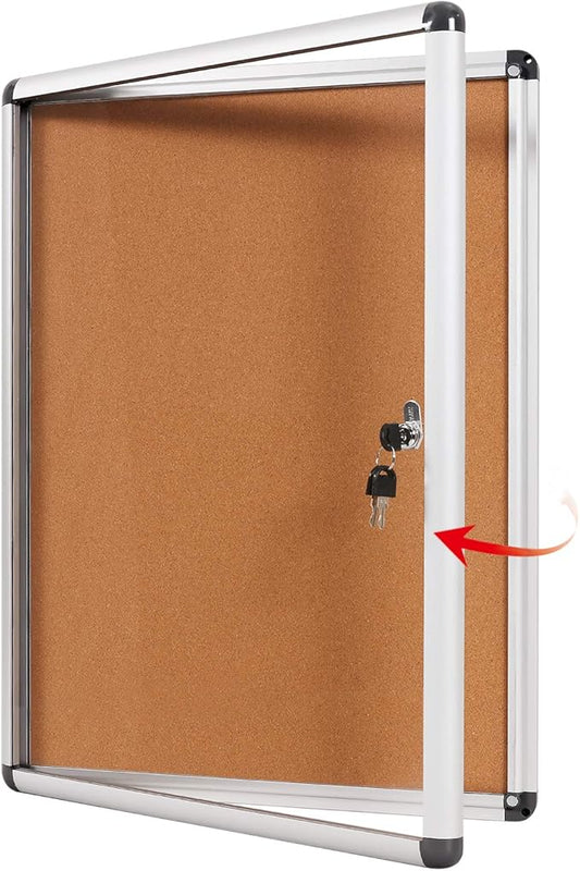 SWANCROWN Enclosed Bulletin Board Tamper-Proof Cork Noticeboard Secure Information Board with Acrylic Door 26x20inch (4xA4)