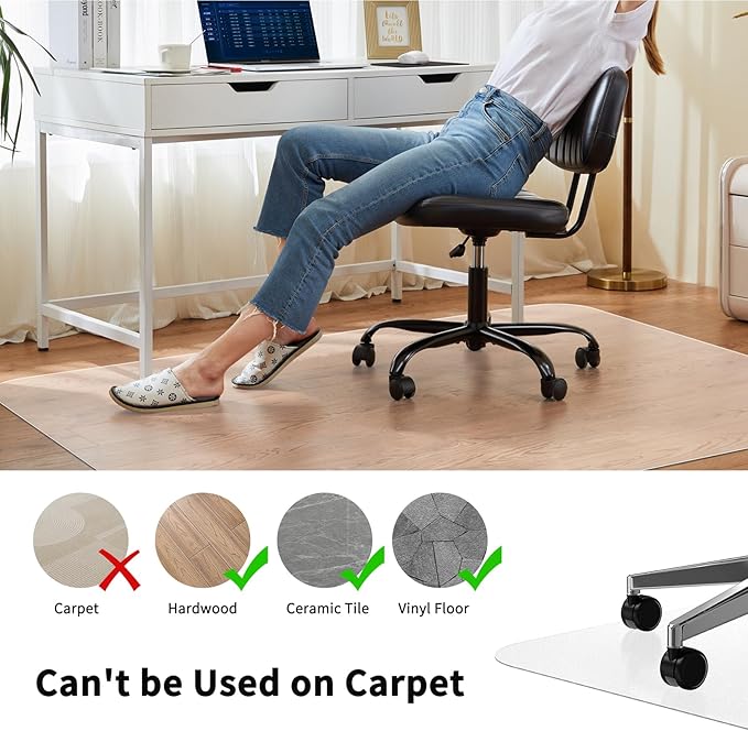 WASJOYE Office Chair Mat for Hard Floor, 36 x 48 in Transparent Hard Floor Protector Cover Home Floor Mat for Computer Desk Rolling Chair