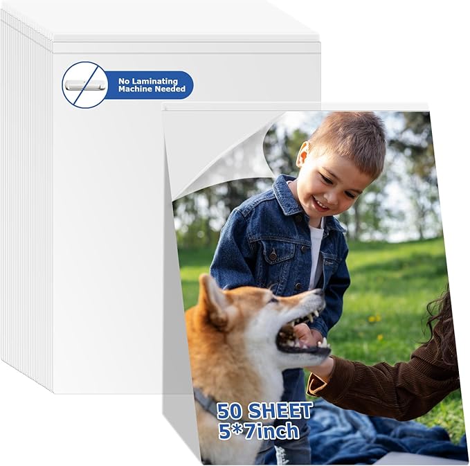 50 Sheets Self Seal Laminating Pouches 5x7 Self Adhesive Laminating Sheet No Heat No Laminating Machine Needed for Photos Index Cards