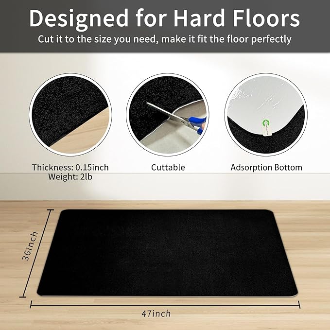 SHAREWIN Office Chair Mat for Hardwood/Tile Floor, 47"x36" Computer Gaming Chair Mat, Under Desk Low Pile Office Rug, Easy-Clean Floor Protector Mat, Black