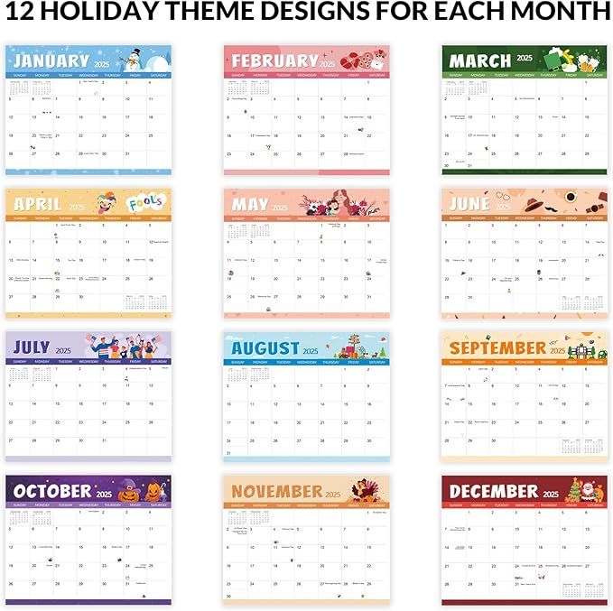 SKYDUE 2025 Magnetic Calendar for Refrigerator, Fridge Calendar 2024-2025, Jul 2024 to Dec 2025 18 Months Magnetic Calendar, 10" x 8", Holiday Theme