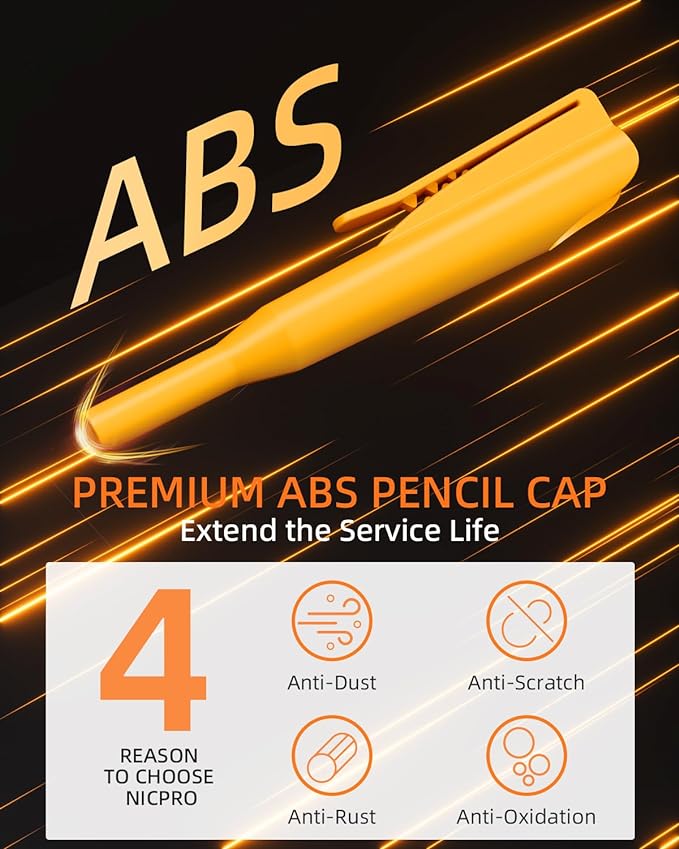 Nicpro 5 Pack Carpenter Pencil with Sharpener & Holders, Mechanical Carpenter Pencils Set with 53 Refills, Deep Hole Marker Woodworking Pencils, Heavy Duty Construction Pencils for Architect-With Case