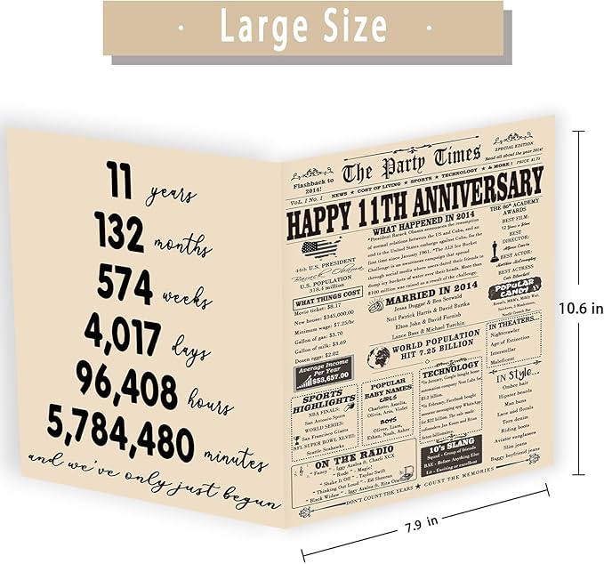 YiKaLus Happy 11th Anniversary Card for Him Her, Romantic 11 Year Wedding Gifts for Husband Wife, Steel 12th Aday Gift Card for Women Men