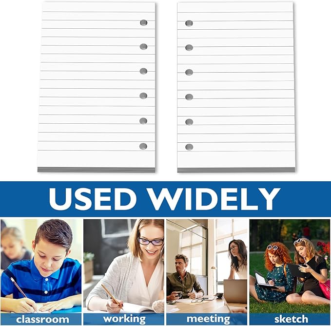 Ireer 200 Sheets Blank Lined Paper Refill for 3 x 5 Binders 6 Ring Memo Refill Paper Mini Ruled Filler Paper Books Planner Inserts Blank Lined Paper for Binder (White)
