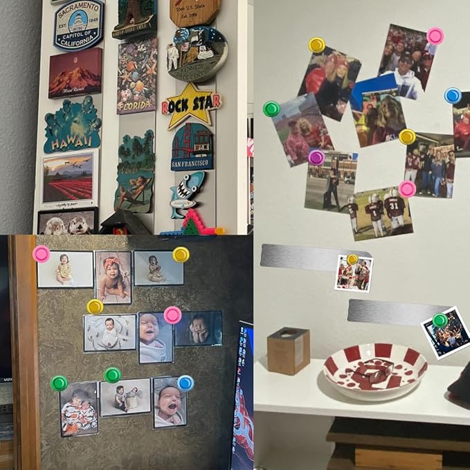 Frameless Magnetic Stainless Iron Board Strips, Adhesive Backing Bulletin Bar Board with 10 Pieces Colorful Magnet, Memo Strip for Office Home 4Pcs