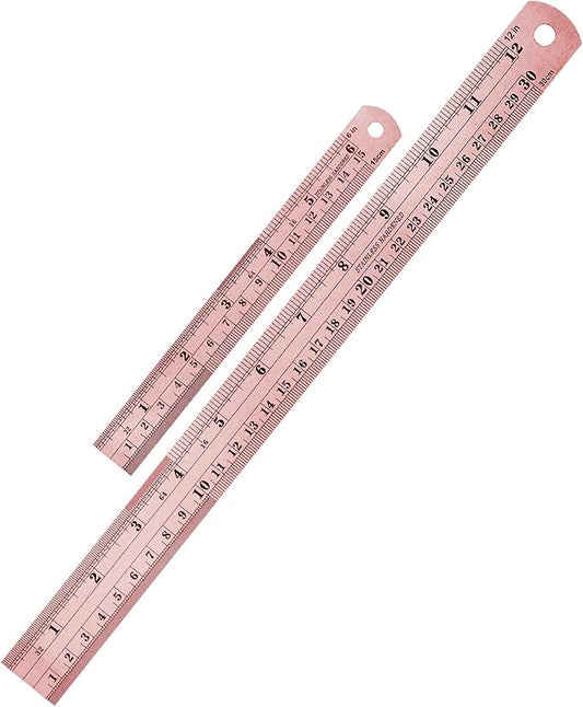Mr. Pen- Steel Rulers, 2 Pack, 6" and 12", Rose Gold, 6 Inch Ruler Metal Rulers, Small Metal Ruler 6 Inch Metal Ruler Thin Flat, Stainless Steel Ruler 12 Inch, Centimeter Ruler, Steel Ruler 12 Inch