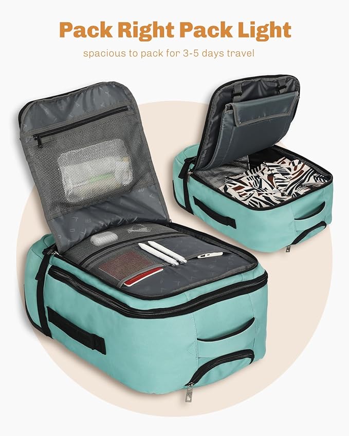 Hynes Eagle Rolling Backpack 42L Backpack with Wheels Airline Approved Carry on Luggage Laptop Travel Backpack for Women Men Mint Green