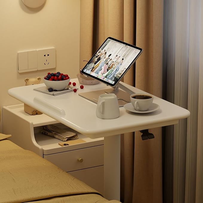 Rolling Standing Desk,Portable Standing Desk with Wheels Adjustable Height Desk Mobile Standing Desk for Home Office, Bedroom,Couch（White）