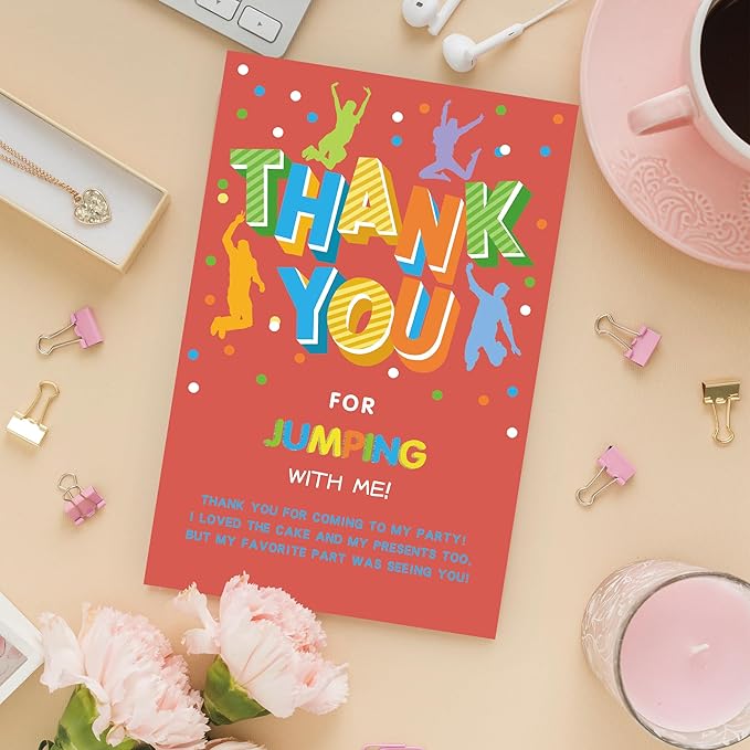 Jump Birthday party thank you card Trampoline Party Thank you note Bounce house party