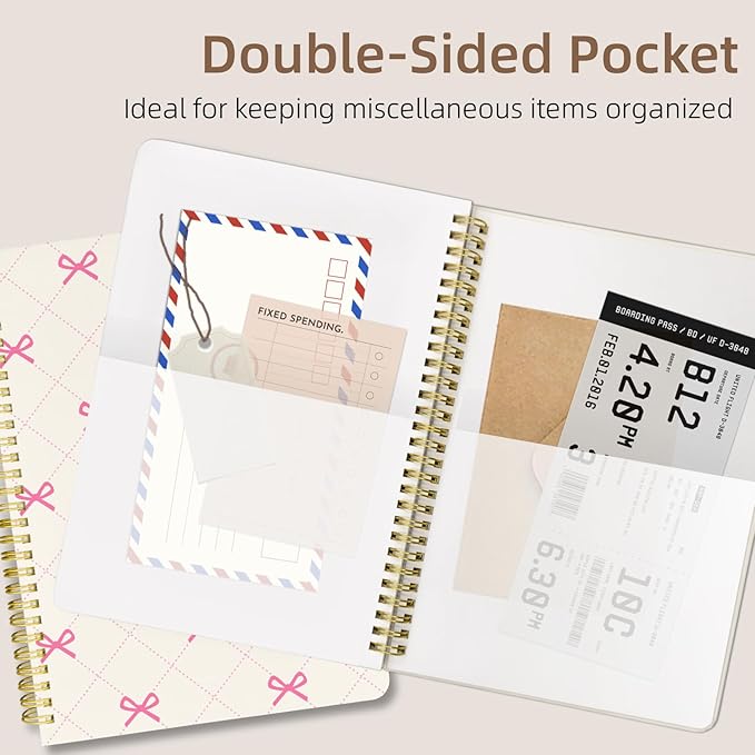 Cute Spiral Notebook journal B5 Aesthetic Pretty Design for Women Girls Kawaii with Pocket, 10 x 7.2 inch, Lined, Small Bow Tie