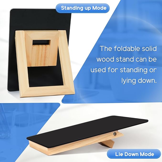 WALGLASS Desktop Black Glass Dry Erase Board 9.5"x 6.7" with Reversible Wood Stand, Small White Board, Portable Whiteboard for Desk, Reusable Desk Notepad with 2 Markers&Eraser for Home, Office