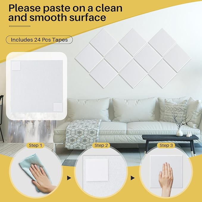 DOLLAR BOSS Large Cork Board for Wall 48" x 36" x 0.5" Bulletin Board 12 Packs Black Cork Board Tiles Self Adhesive Felt Wall Tiles with Pushpins, Corkboard for Office Pin Board Tack Board, White