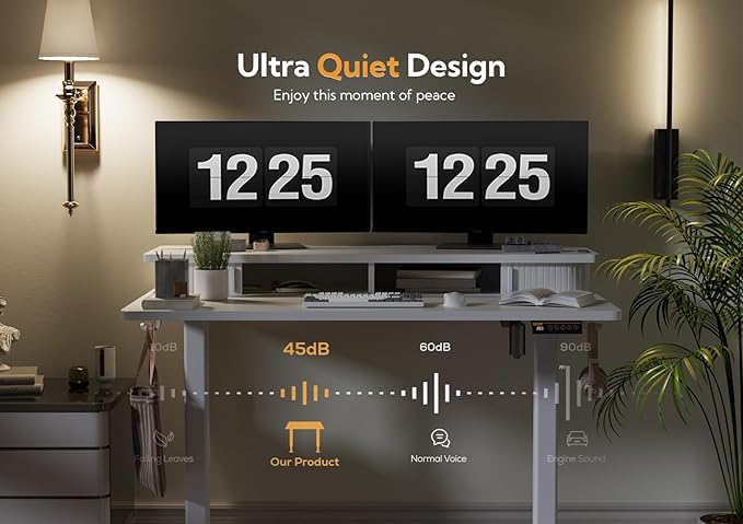 Standing Desk with Roller Shutter Door, Electric Standing Desk Adjustable Height, Adjustable Standing Desk with Storage Shelves, 48 Inch White