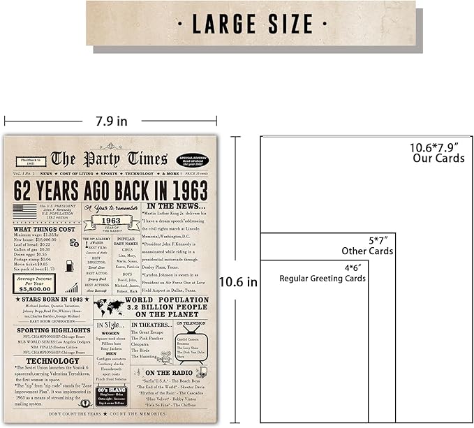 Ziwenhu Vintage 62nd Birthday Card Gifts for Women Men,Funny 62 Year Old Birthday Party Decorations for Grandma or Grandpa,Big 62nd Birthday Cards for Dad Mom