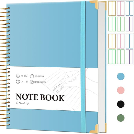 FLYING EAGLE Blue Spiral Notebook College Ruled 8.5 X 11 with Tab Stickers Large Hardcover Notebooks for School Supplies A4 Note Book Journal Notebooks for Work Note Taking Office, 200 Pages