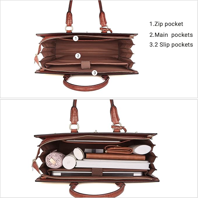 Telena Laptop Tote Bag for Women, 15.6 Inch Shoulder Tote Bag Leather Briefcase for Women, Large Capacity Handbag Bags