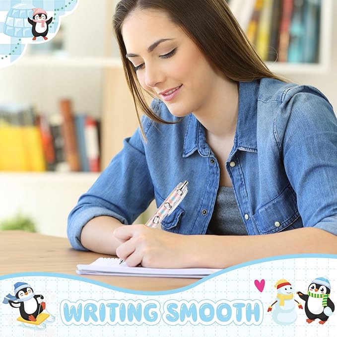 Ireer 8 Pcs Ballpoint Pens for Women 1.00 mm Cute Black Ink Fancy Pens Fine Point Smooth Writing for Journaling Aesthetic Office Supplies(Penguin)