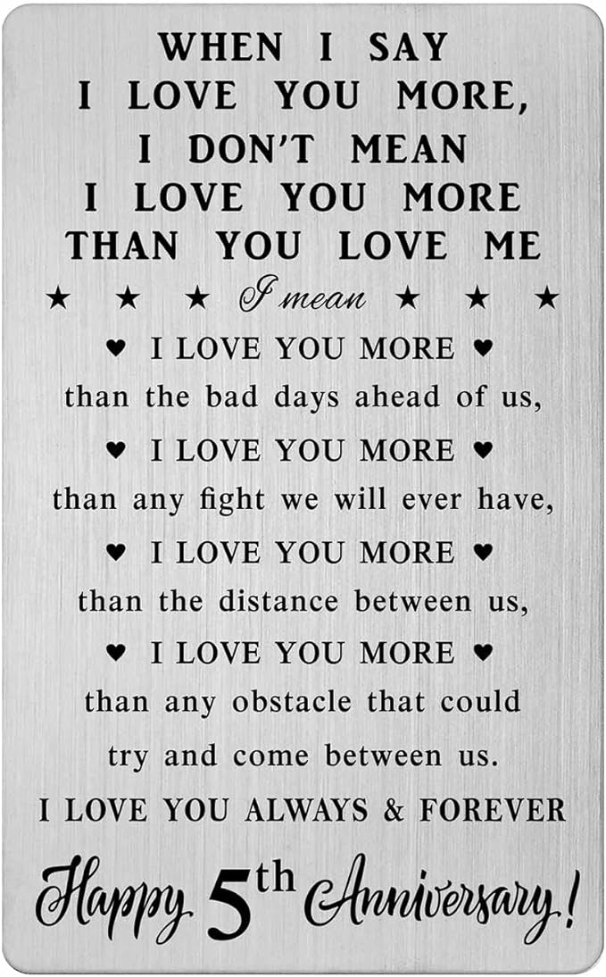 CPLJW 5 Year Anniversary Card Gifts for Him Her - 5th Anniversary Romantic Gifts, Fifth Five yr Wedding Wallet Card Gift