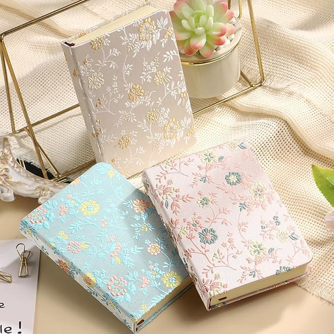 Pocket Notebook, A6, 4x6, Silk Cover, Hardcover, Lay Flat, Small Embroidered Journal, Cute Notebook, Lined Notebook & Sketchbook, Personal Writing Journal for Women, Beautiful Notebook, Pink