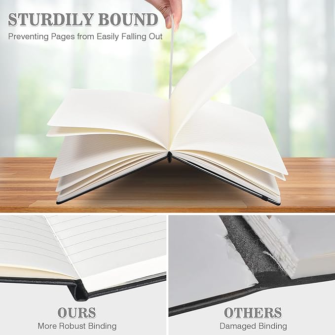 Lined Journal Notebook, 3 Pack A5 College Ruled Notebooks for Work, Hardcover Notebook Each with 2 Pockets & Pen, Leather Journal for Women, Men, 160 Pages, 100GSM Thick Paper ( White 5.7" x 8.3" )