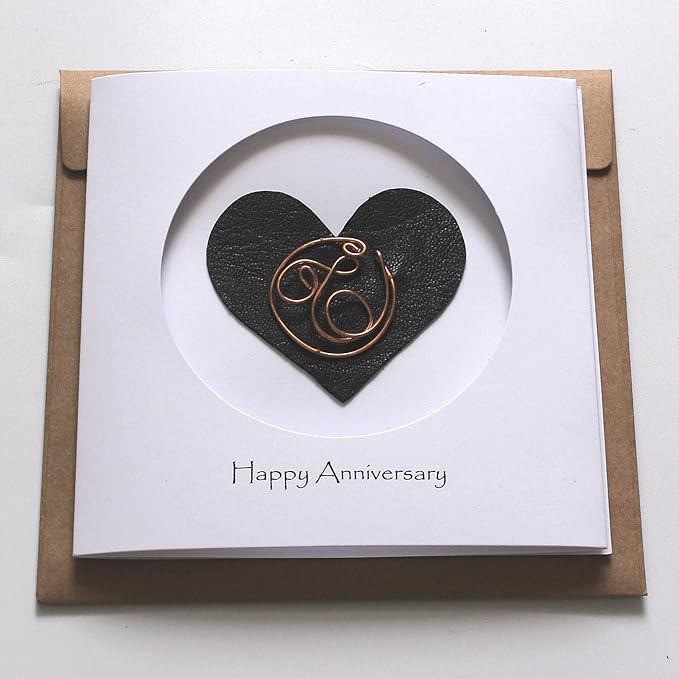 Personalized Initial Copper Card, Copper Initial, Anniversary Card for Her, Couple, Gift for Her (T)