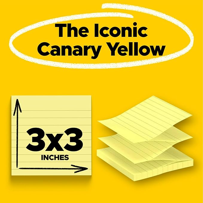 3M R335YW Post-It Lined Pop-Up Notes, 3 x 3, Yellow, 100 Sheet Pad, 6/Pack