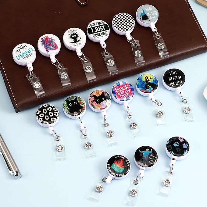 Pink Marble Badge Reels Holder Retractable with ID Clip for Nurse Name Tag Card Nursing for Doctor Teacher Student Employee Office Medical Work